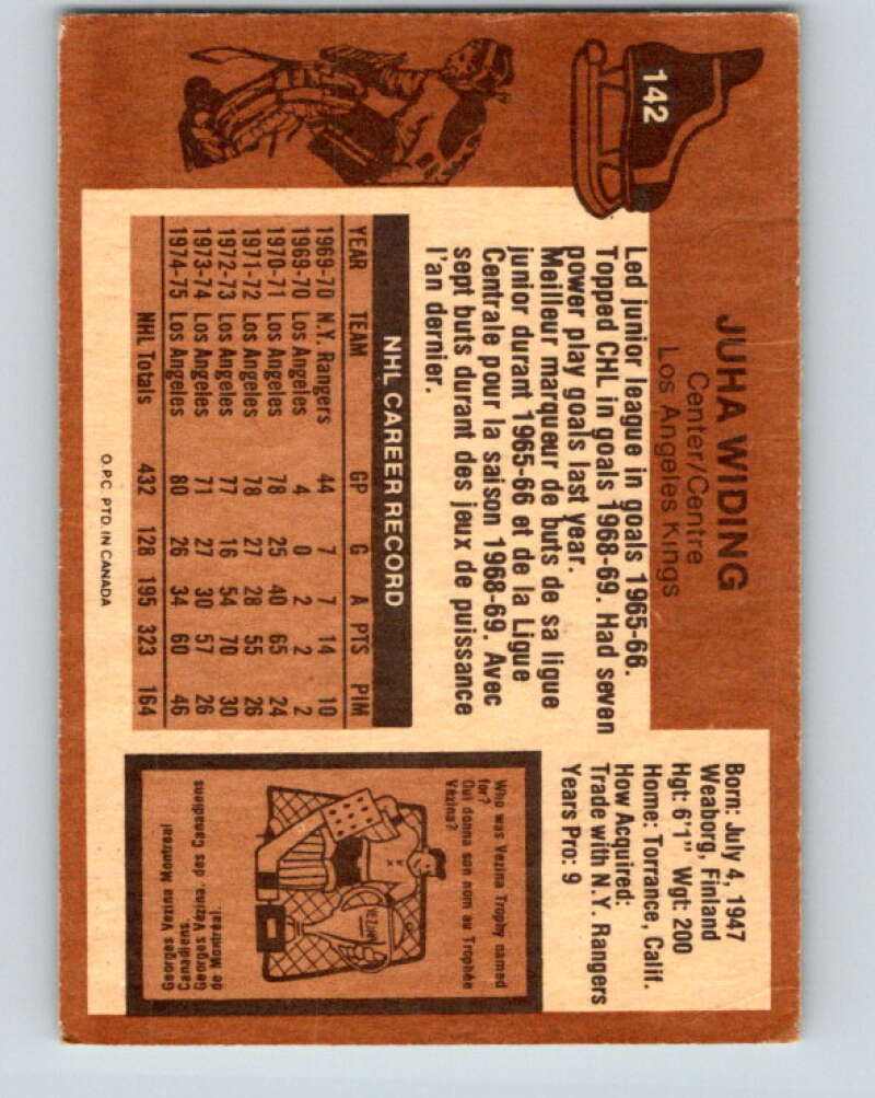 1975-76 O-Pee-Chee #142 Juha Widing  Los Angeles Kings  V5798