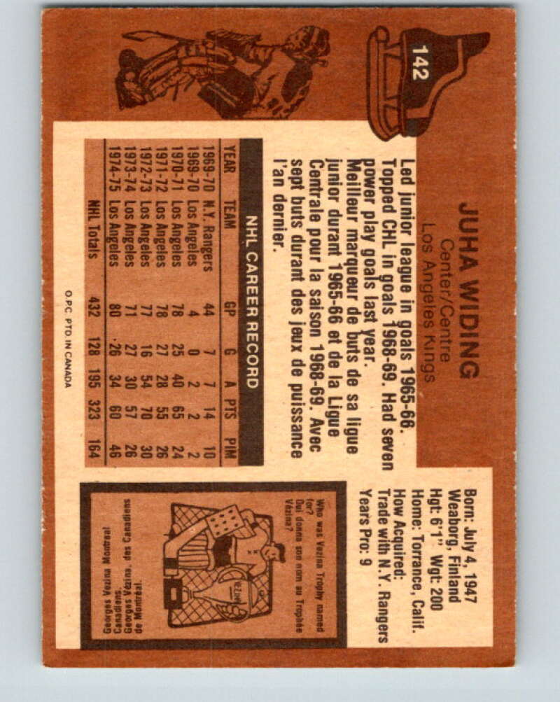 1975-76 O-Pee-Chee #142 Juha Widing  Los Angeles Kings  V5799