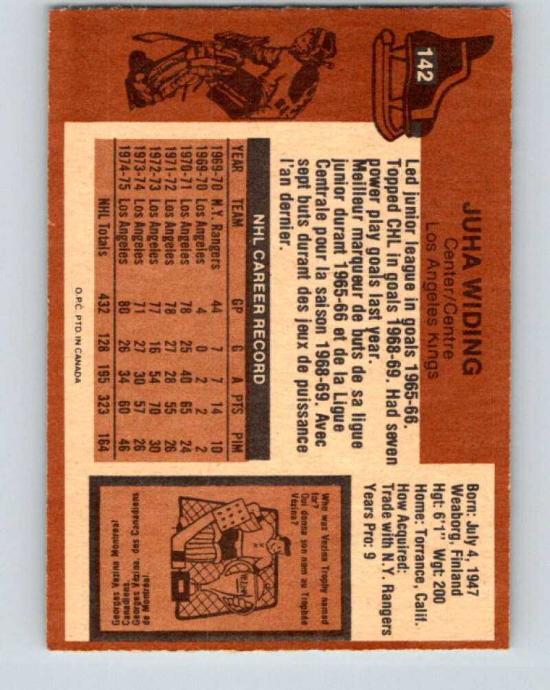1975-76 O-Pee-Chee #142 Juha Widing  Los Angeles Kings  V5800