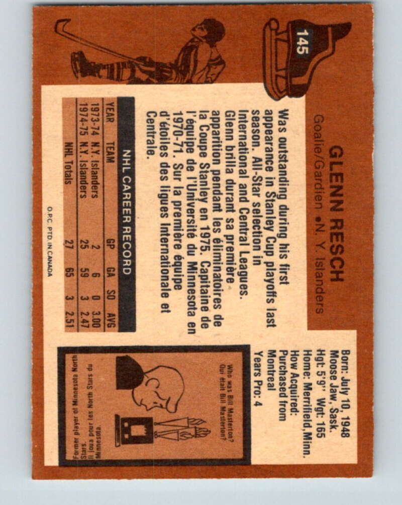 1975-76 O-Pee-Chee #145 Glenn Resch  New York Islanders  V5811