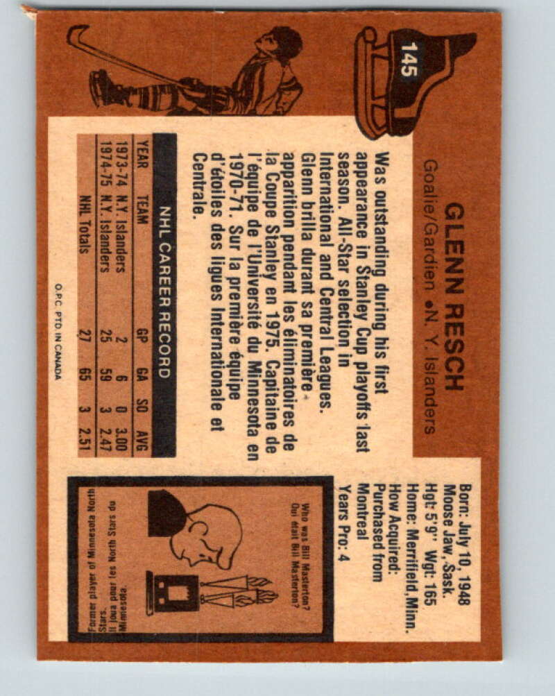 1975-76 O-Pee-Chee #145 Glenn Resch  New York Islanders  V5812