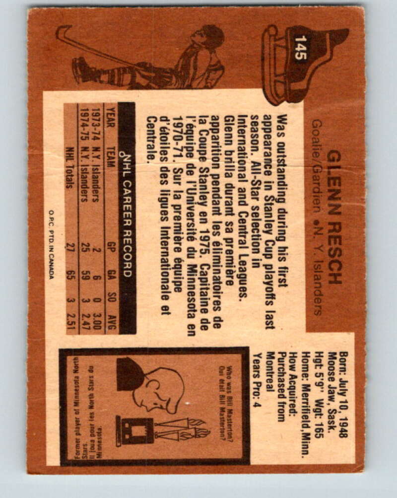 1975-76 O-Pee-Chee #145 Glenn Resch  New York Islanders  V5813