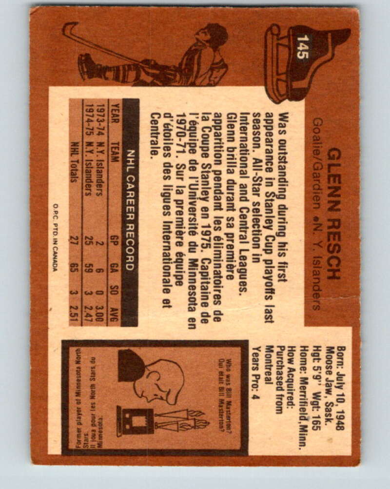 1975-76 O-Pee-Chee #145 Glenn Resch  New York Islanders  V5814