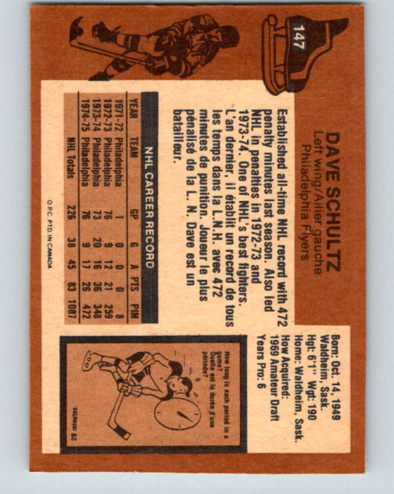 1975-76 O-Pee-Chee #147 Dave Schultz  Philadelphia Flyers  V5823