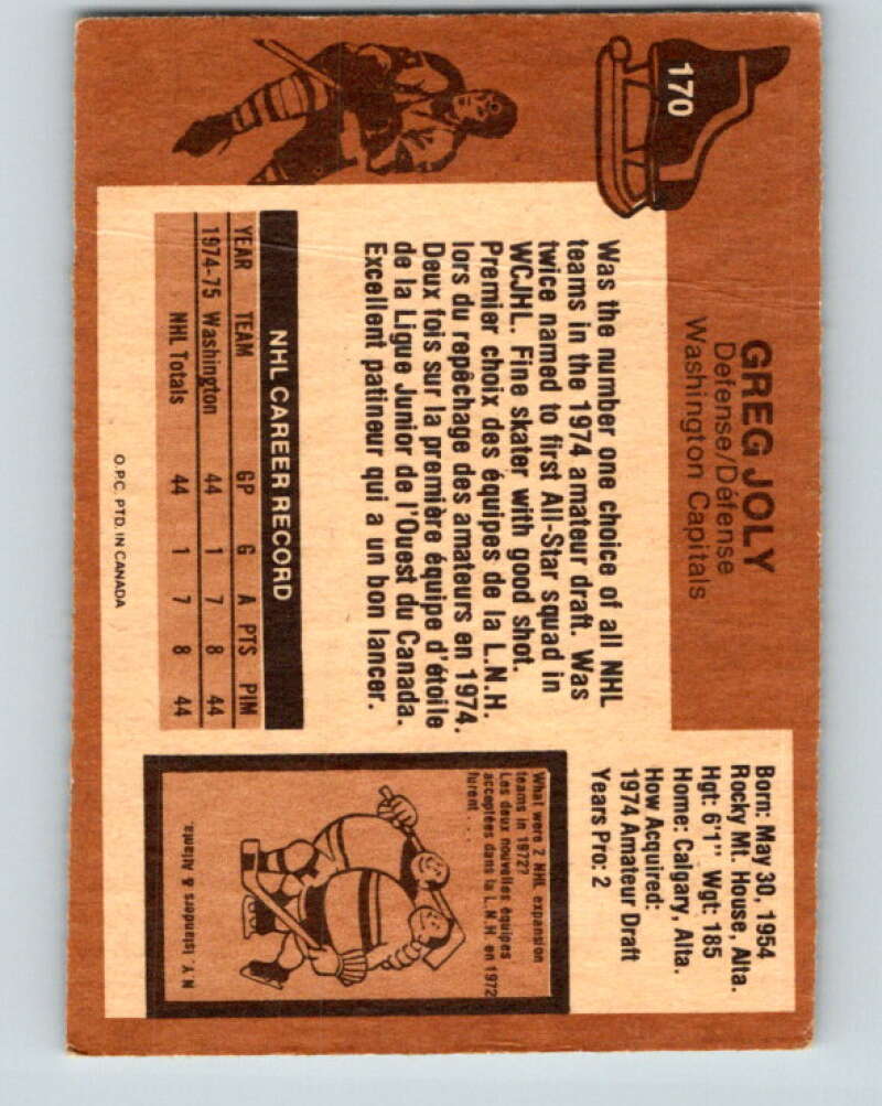 1975-76 O-Pee-Chee #170 Greg Joly  Washington Capitals  V5929