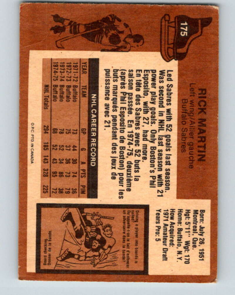 1975-76 O-Pee-Chee #175 Rick Martin  Buffalo Sabres  V5950