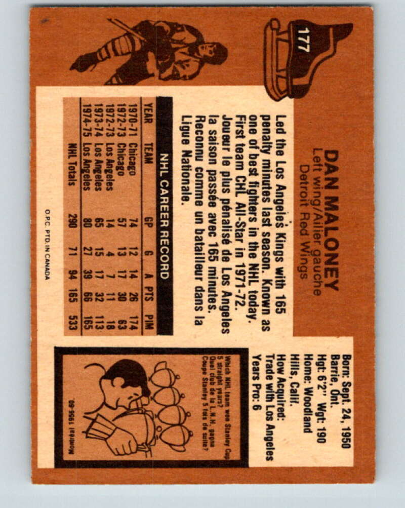 1975-76 O-Pee-Chee #177 Dan Maloney  Detroit Red Wings  V5954