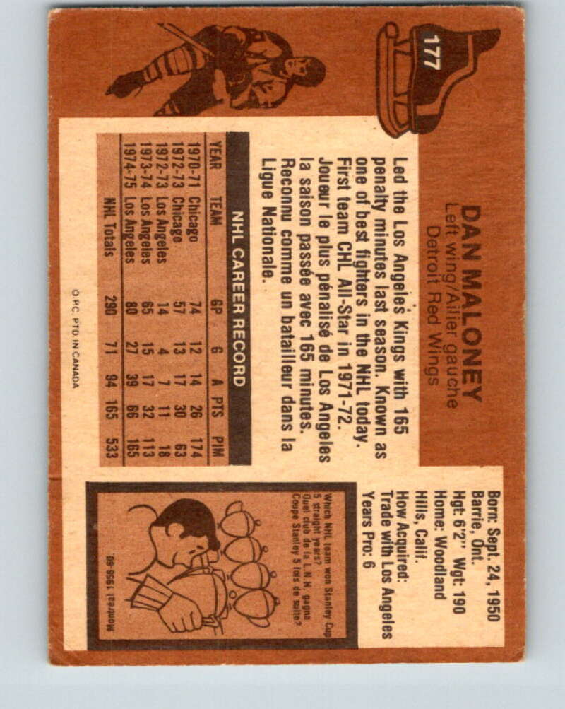 1975-76 O-Pee-Chee #177 Dan Maloney  Detroit Red Wings  V5956