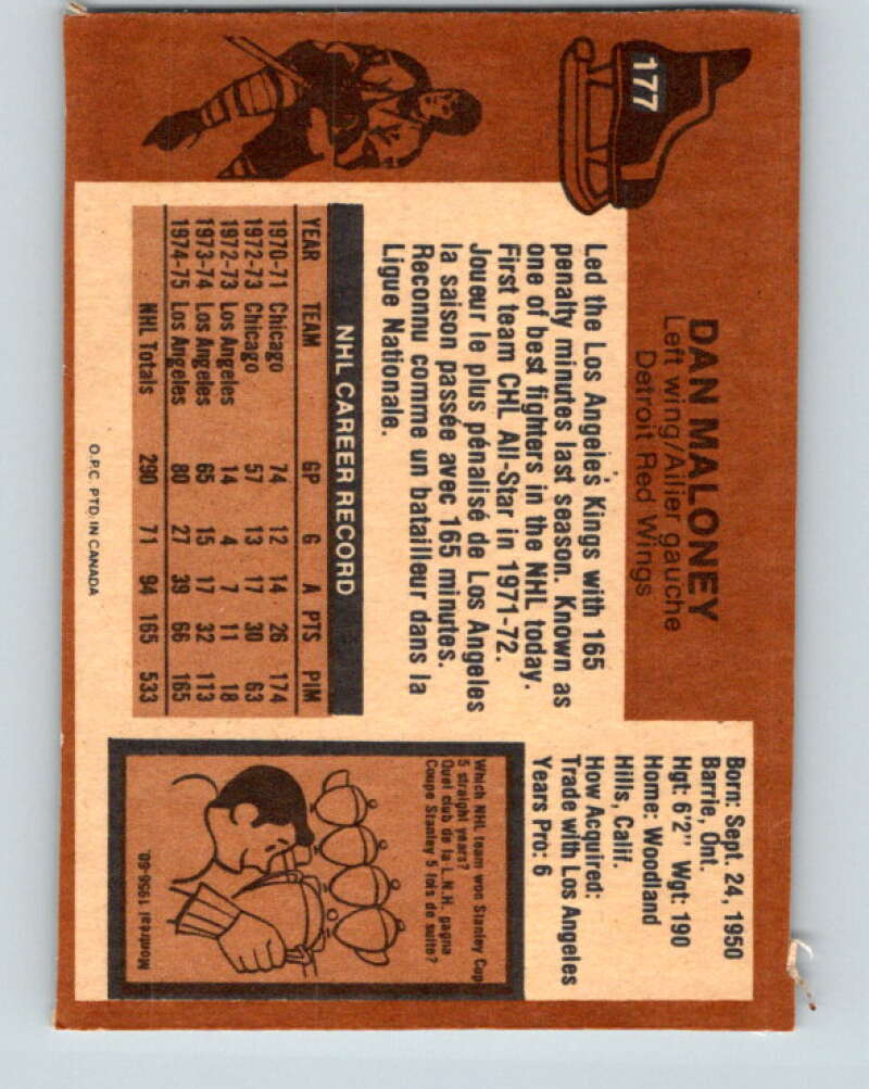 1975-76 O-Pee-Chee #177 Dan Maloney  Detroit Red Wings  V5958