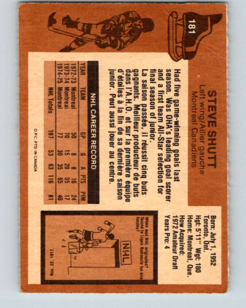1975-76 O-Pee-Chee #181 Steve Shutt  Montreal Canadiens  V5973