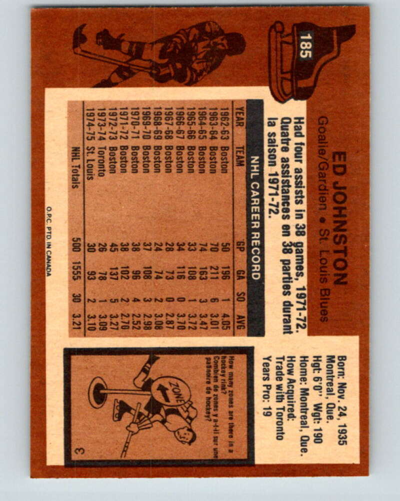 1975-76 O-Pee-Chee #185 Ed Johnston  St. Louis Blues  V5986