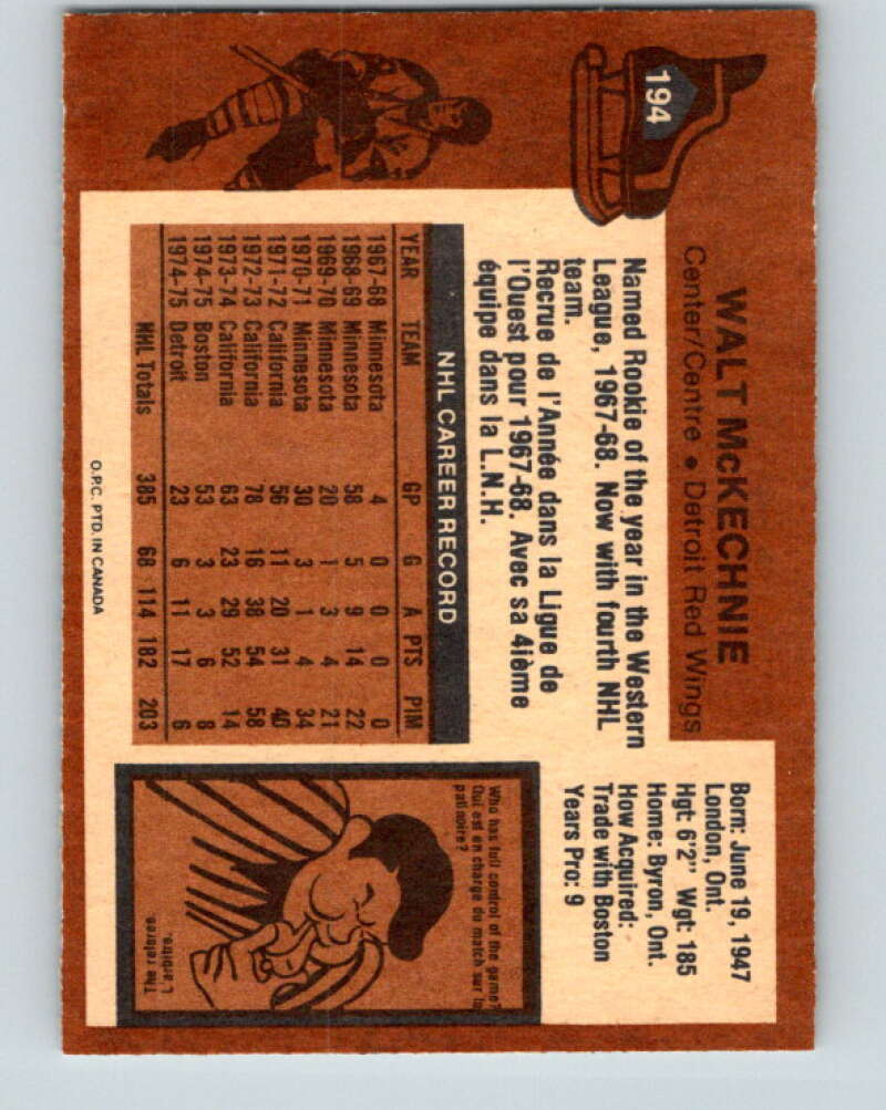 1975-76 O-Pee-Chee #194 Walt McKechnie  Detroit Red Wings  V6017