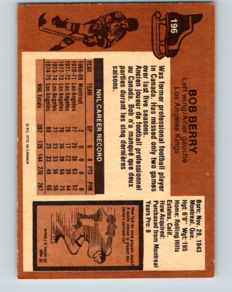 1975-76 O-Pee-Chee #196 Bob Berry  Los Angeles Kings  V6027