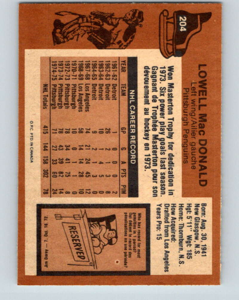 1975-76 O-Pee-Chee #203 Gord McRae  RC Rookie Toronto Maple Leafs  V6054