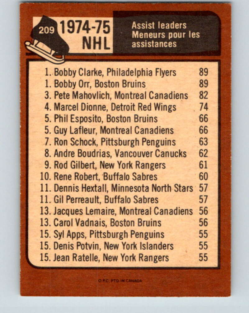1975-76 O-Pee-Chee #208 Phil Esposito LL  Boston Bruins  V6081