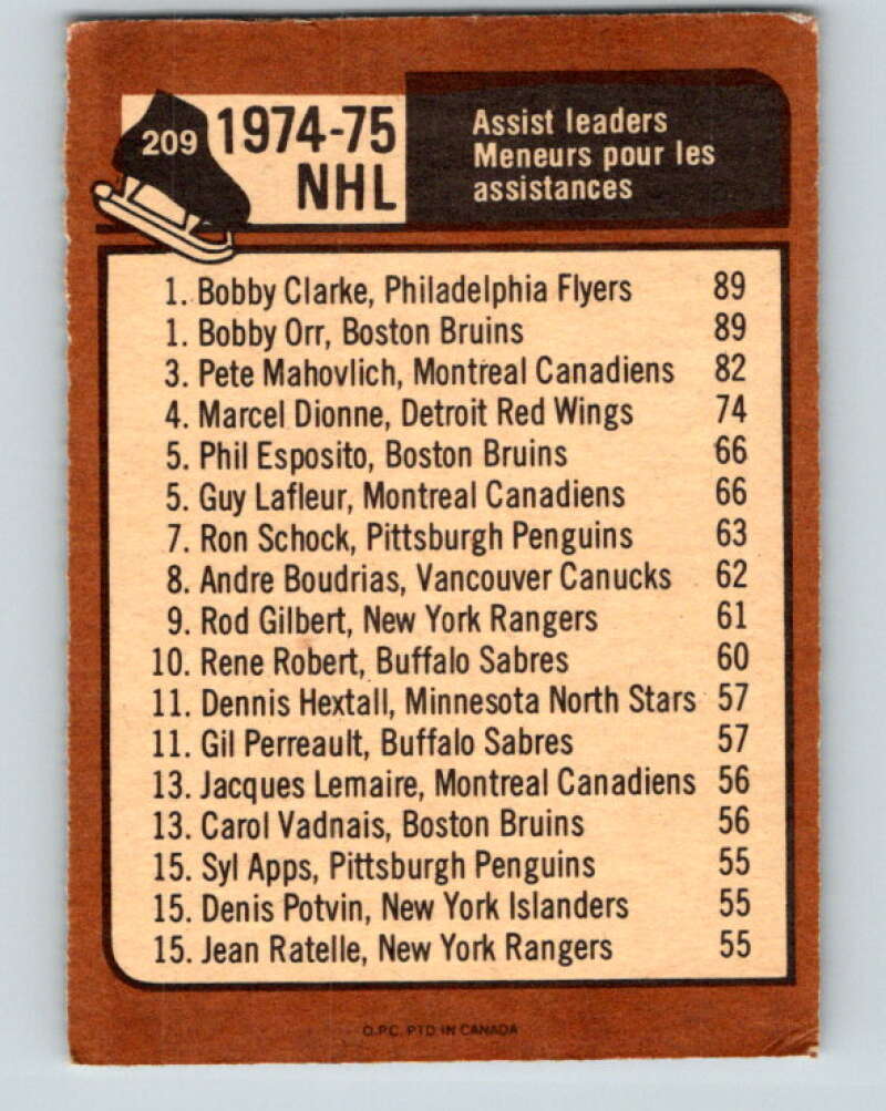 1975-76 O-Pee-Chee #209  Orr/Clarke LL   Bruins/ Flyers  V6085