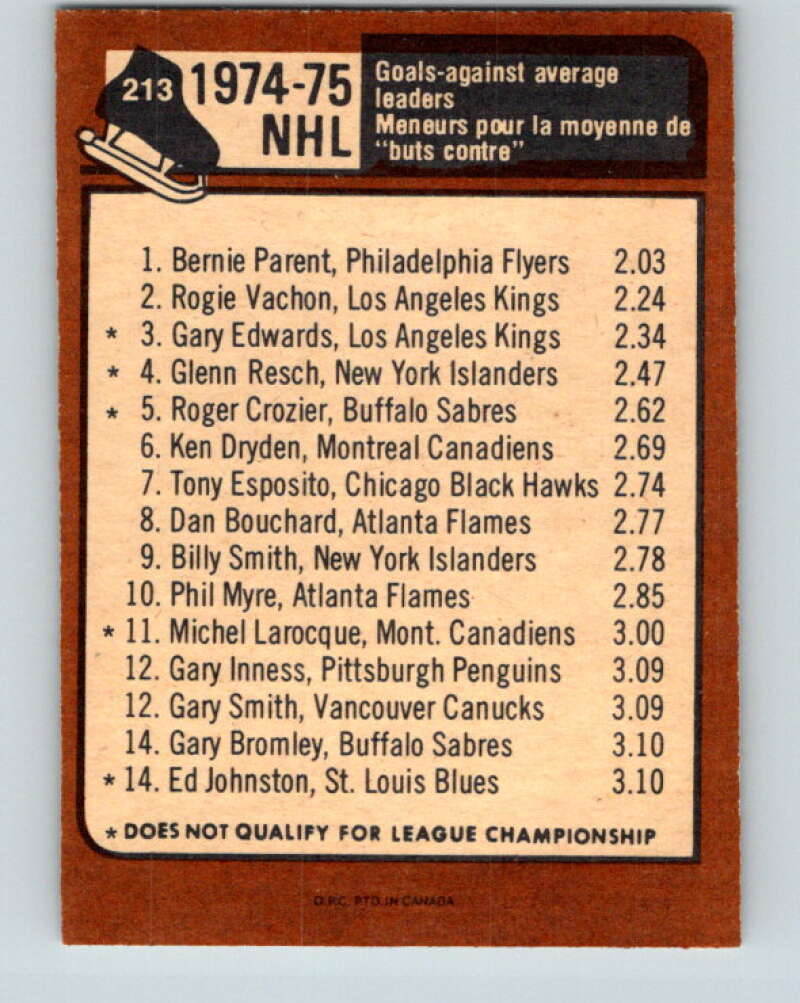 1975-76 O-Pee-Chee #212 Phil Esposito LL  Boston Bruins  V6100