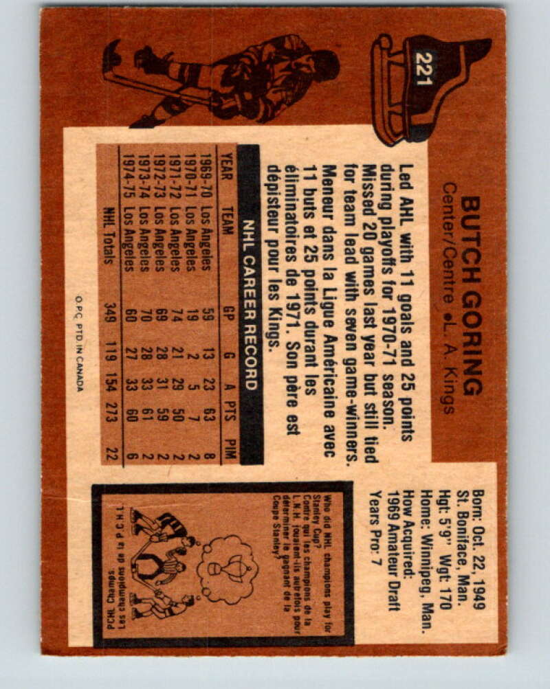 1975-76 O-Pee-Chee #221 Butch Goring  Los Angeles Kings  V6140