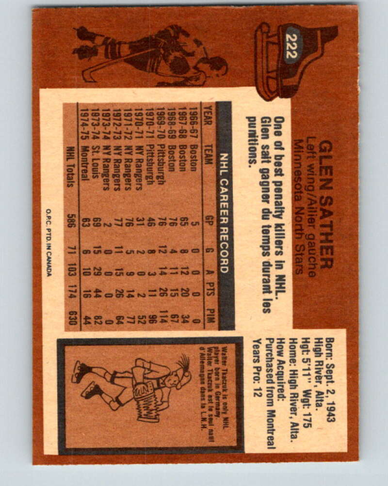 1975-76 O-Pee-Chee #222 Glen Sather  Minnesota North Stars  V6147