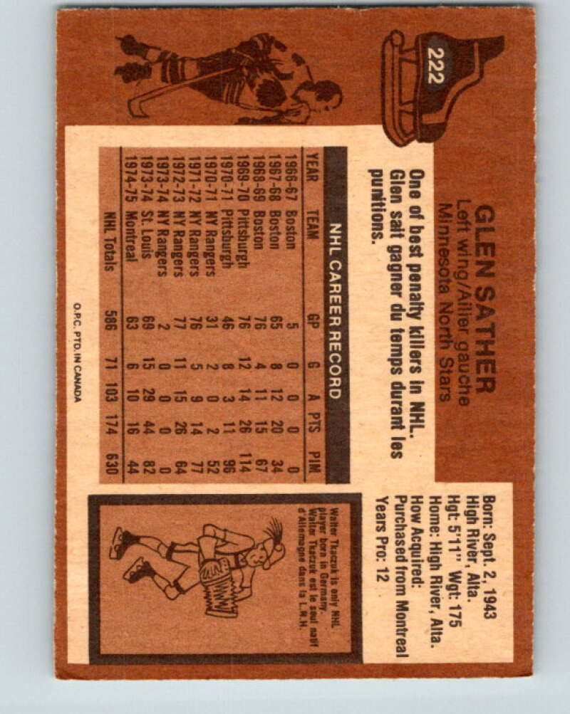 1975-76 O-Pee-Chee #222 Glen Sather  Minnesota North Stars  V6149