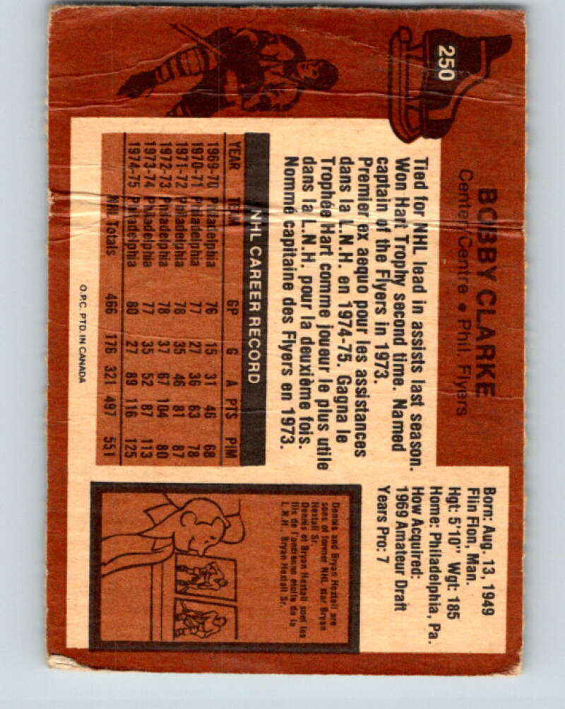 1975-76 O-Pee-Chee #250 Bobby Clarke  Philadelphia Flyers  V6283