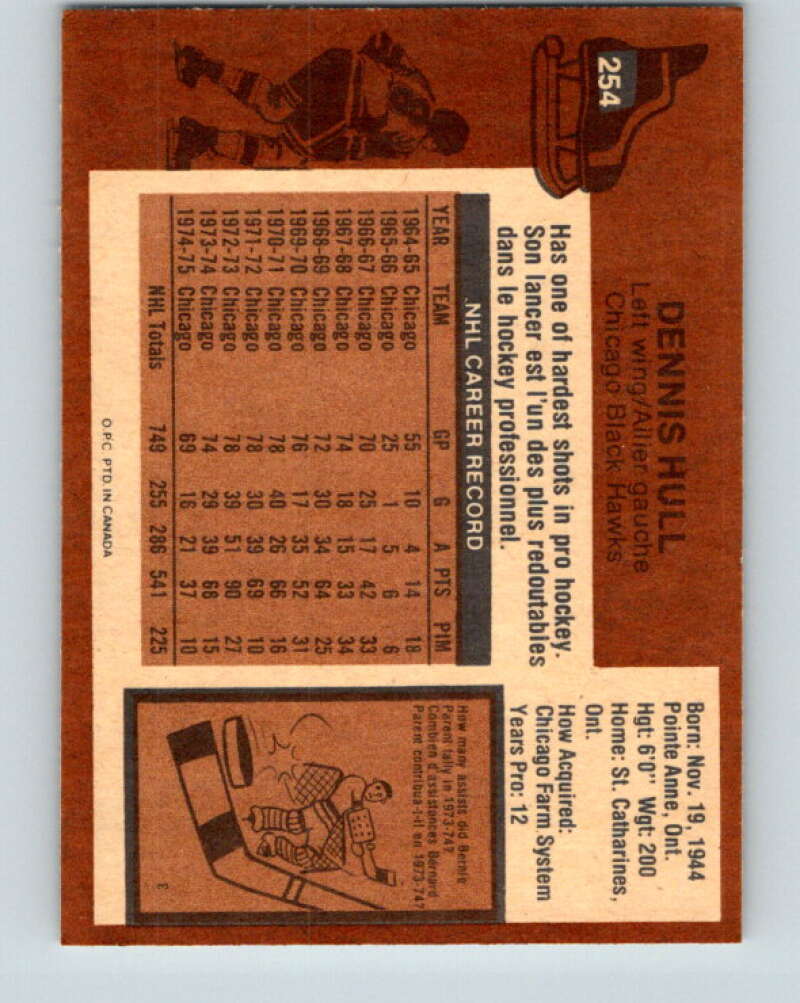 1975-76 O-Pee-Chee #254 Dennis Hull  Chicago Blackhawks  V6292