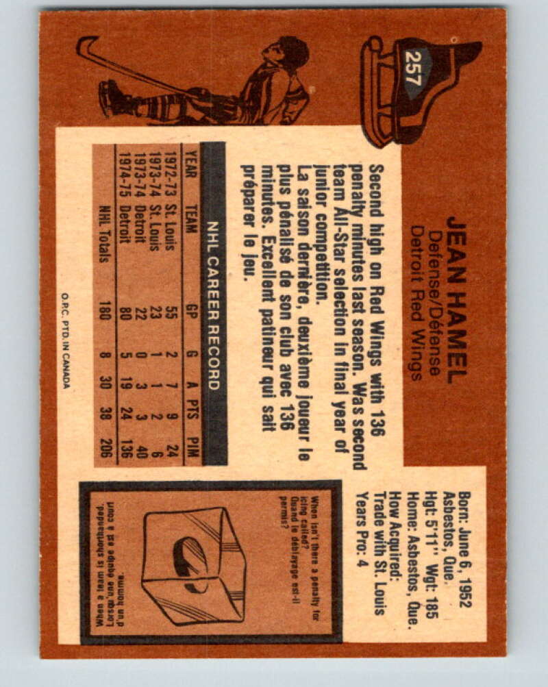 1975-76 O-Pee-Chee #257 Jean Hamel  Detroit Red Wings  V6303