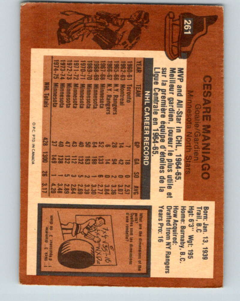 1975-76 O-Pee-Chee #261 Cesare Maniago  Minnesota North Stars  V6332