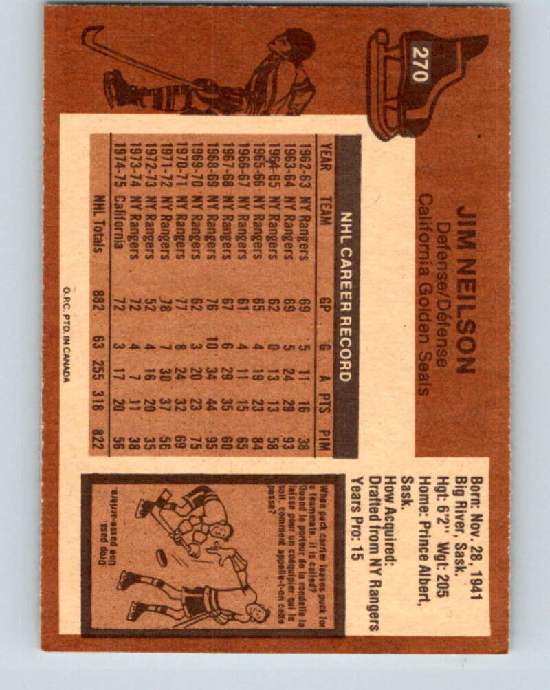 1975-76 O-Pee-Chee #270 Jim Neilson  California Golden Seals  V6378