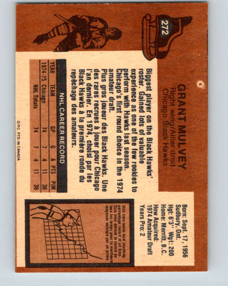 1975-76 O-Pee-Chee #272 Grant Mulvey  RC Rookie Chicago Blackhawks  V6387