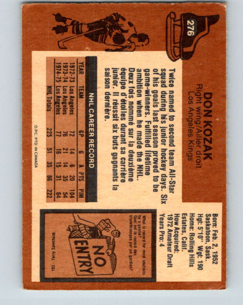 1975-76 O-Pee-Chee #276 Don Kozak  Los Angeles Kings  V6407