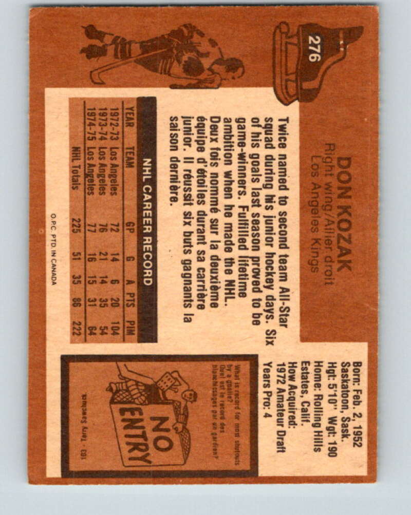 1975-76 O-Pee-Chee #276 Don Kozak  Los Angeles Kings  V6408