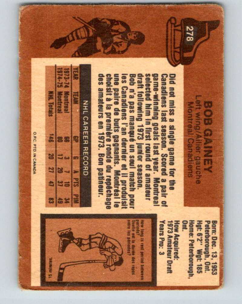 1975-76 O-Pee-Chee #278 Bob Gainey  Montreal Canadiens  V6419