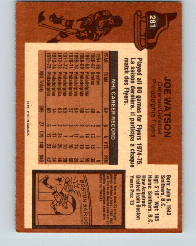 1975-76 O-Pee-Chee #281 Joe Watson  Philadelphia Flyers  V6431