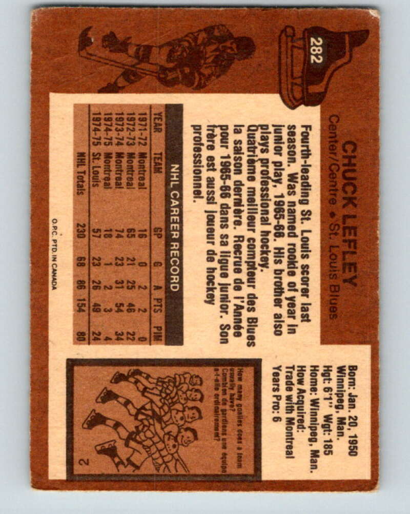 1975-76 O-Pee-Chee #282 Chuck Lefley  St. Louis Blues  V6436