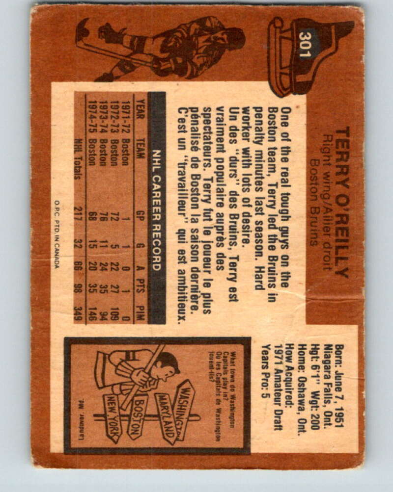 1975-76 O-Pee-Chee #301 Terry O'Reilly  Boston Bruins  V6531