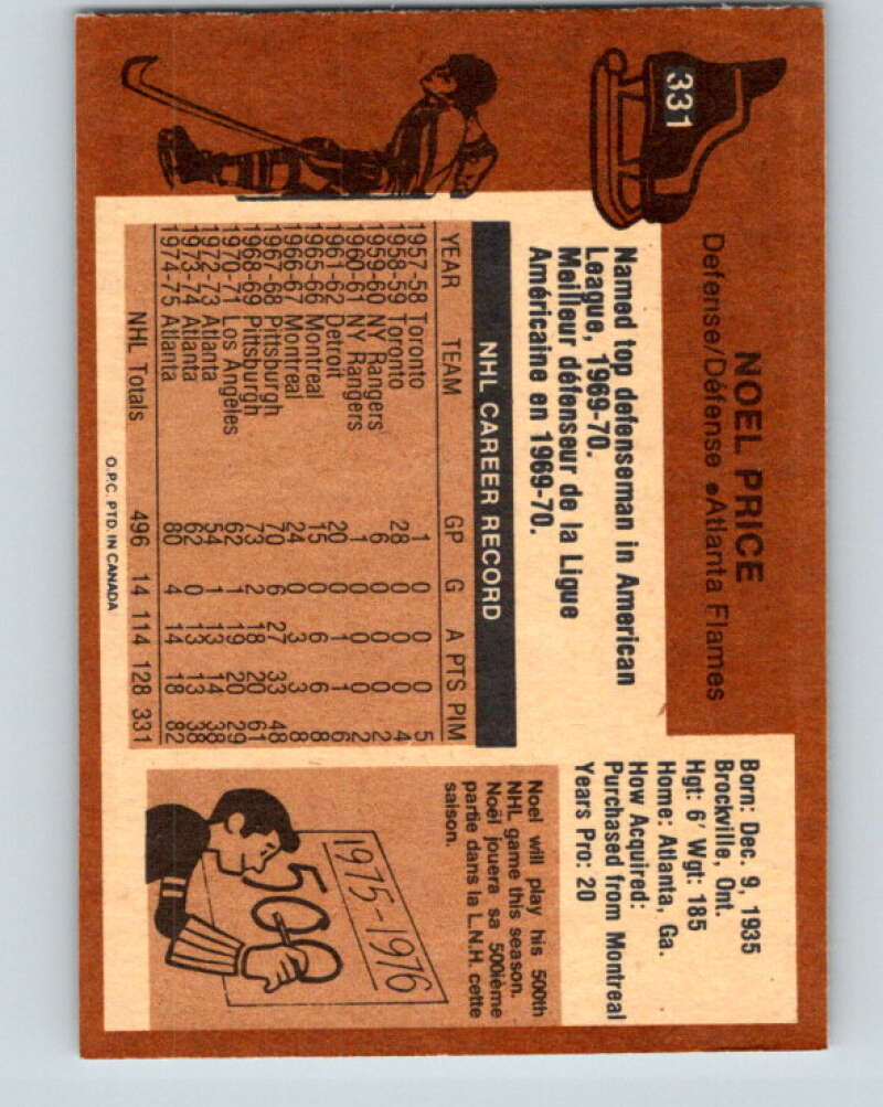 1975-76 O-Pee-Chee #331 Noel Price  Atlanta Flames  V6695