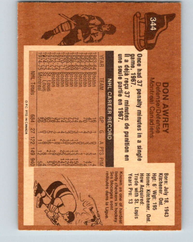 1975-76 O-Pee-Chee #344 Don Awrey  Montreal Canadiens  V6740