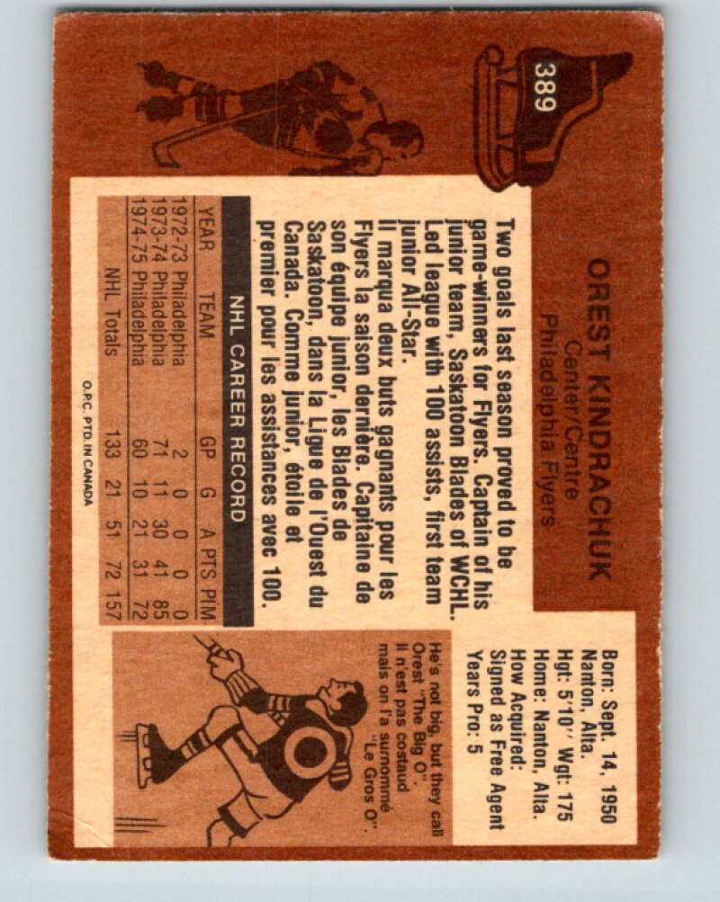 1975-76 O-Pee-Chee #389 Orest Kindrachuk  Philadelphia Flyers  V6907