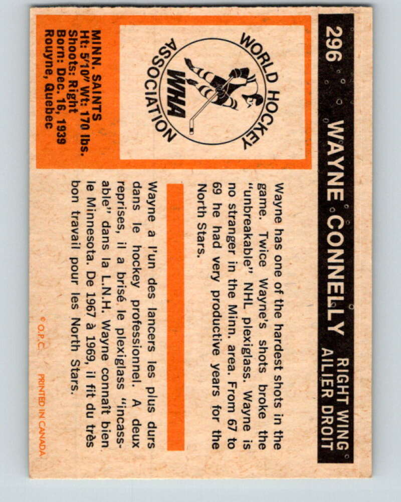 1972-73 WHA O-Pee-Chee  #296 Wayne Connelly Minnesota Saints  V6941