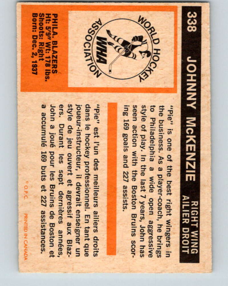 1972-73 WHA O-Pee-Chee  #338 John McKenzie  Philadelphia Blazers  V7003
