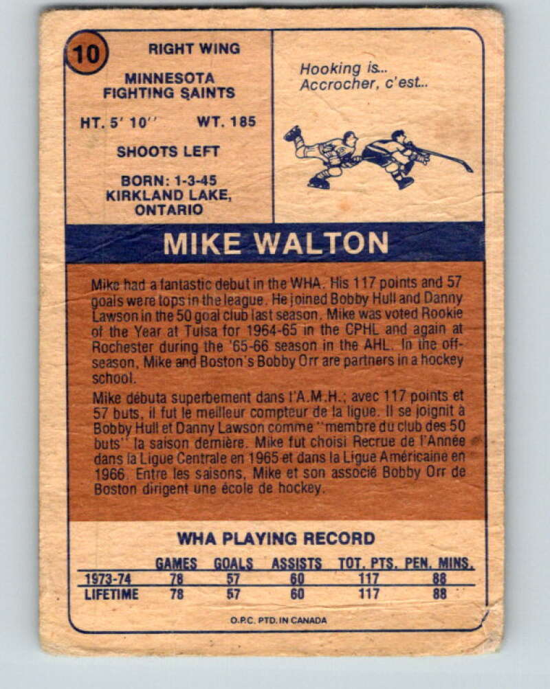 1974-75 WHA O-Pee-Chee  #10 Mike Walton  Minnesota  V7035