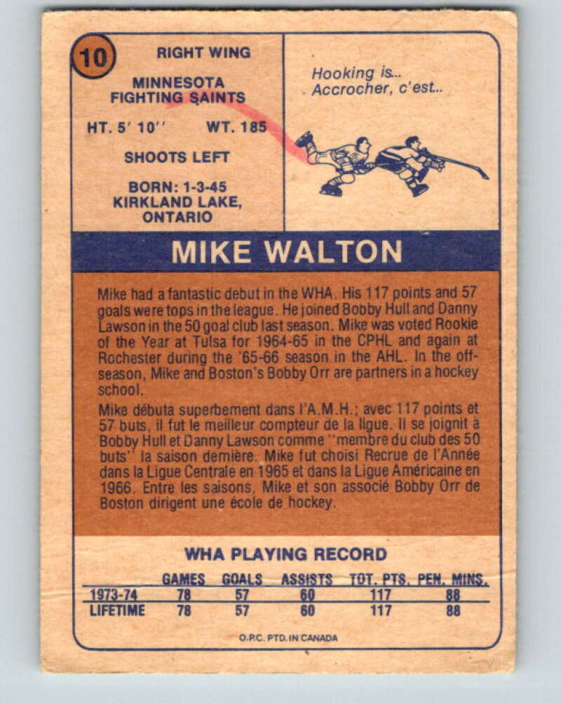 1974-75 WHA O-Pee-Chee  #10 Mike Walton  Minnesota  V7036