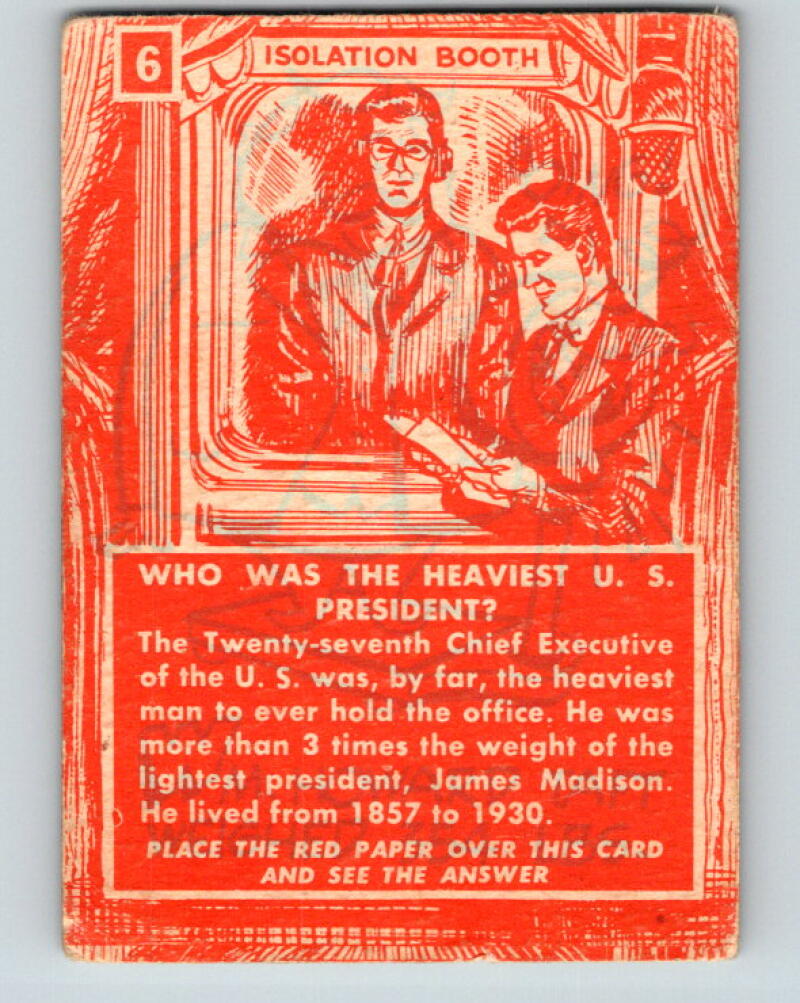 1957 Topps Isolation Booth #6 Who was the heaviest U.S. president? V7346