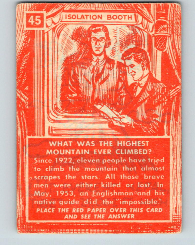 1957 Topps Isolation Booth #45 What was the highest mountain ever climbed? V7351
