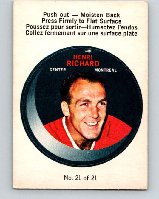 1968-69 O-Pee-Chee Puck Stickers #21 Henri Richard  Montreal Canadiens  V7380