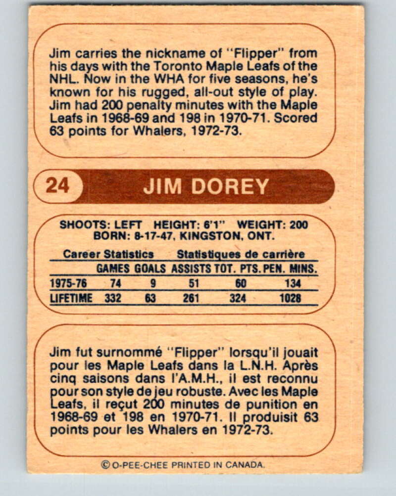 1976-77 WHA O-Pee-Chee #24 Jim Dorey  Quebec Nordiques  V7664