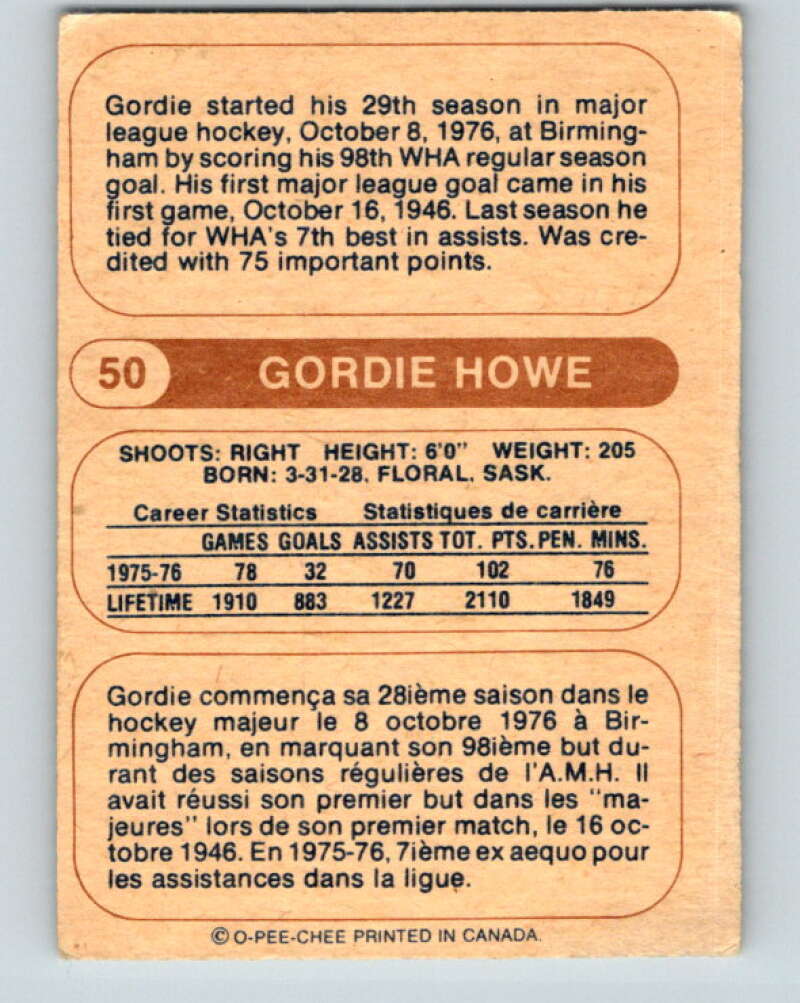 1976-77 WHA O-Pee-Chee #50 Gordie Howe  Houston Aeros  V7694