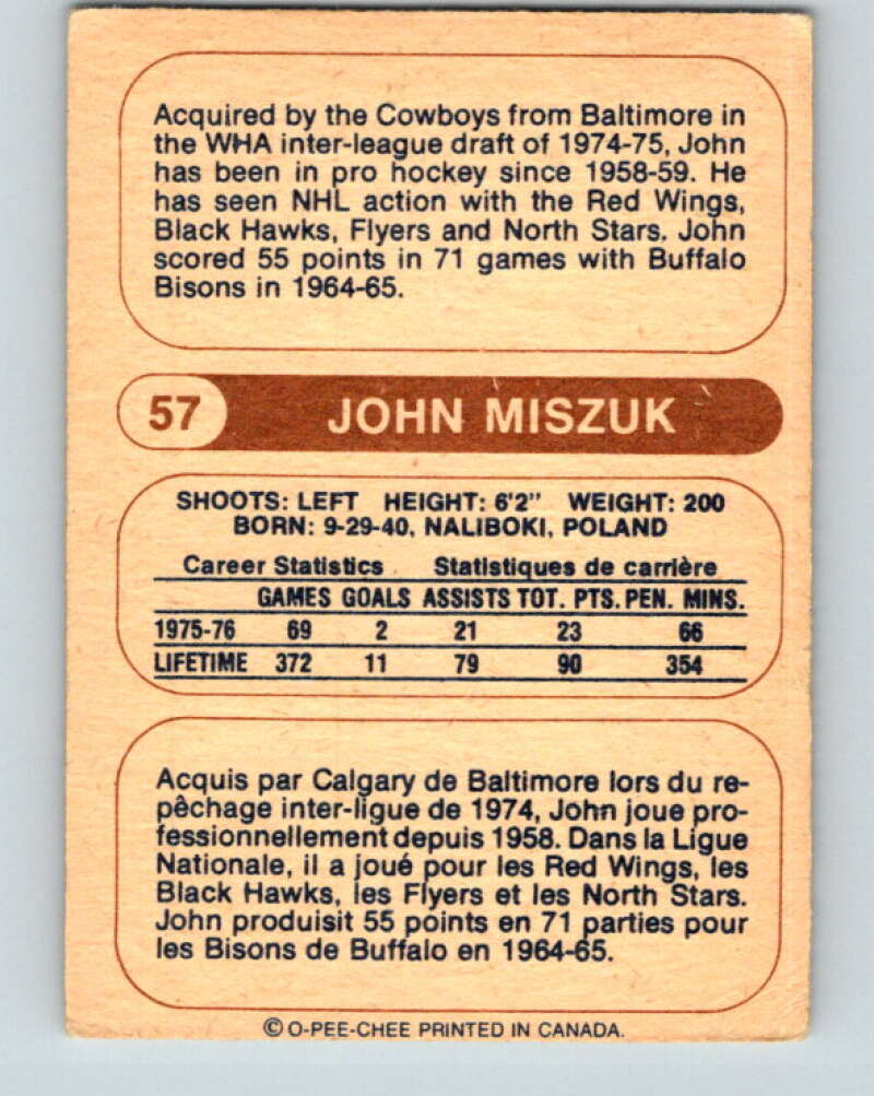 1976-77 WHA O-Pee-Chee #57 John Miszuk  Calgary Cowboys  V7701