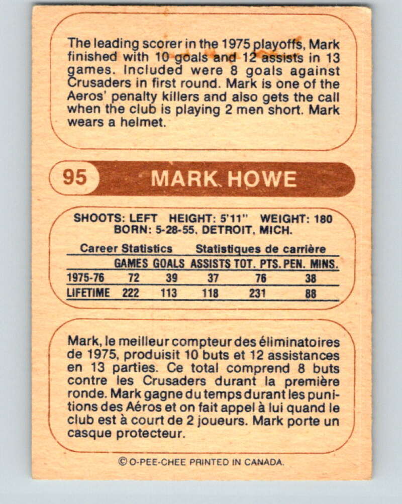 1976-77 WHA O-Pee-Chee #95 Mark Howe  Houston Aeros  V7744